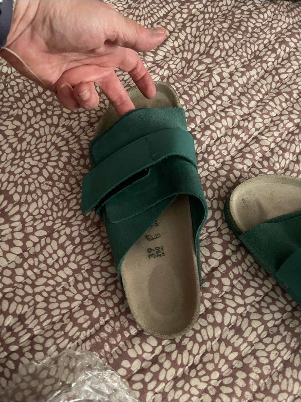 Birkenstock Teal Green Double-Strap Suede Slide Sandals